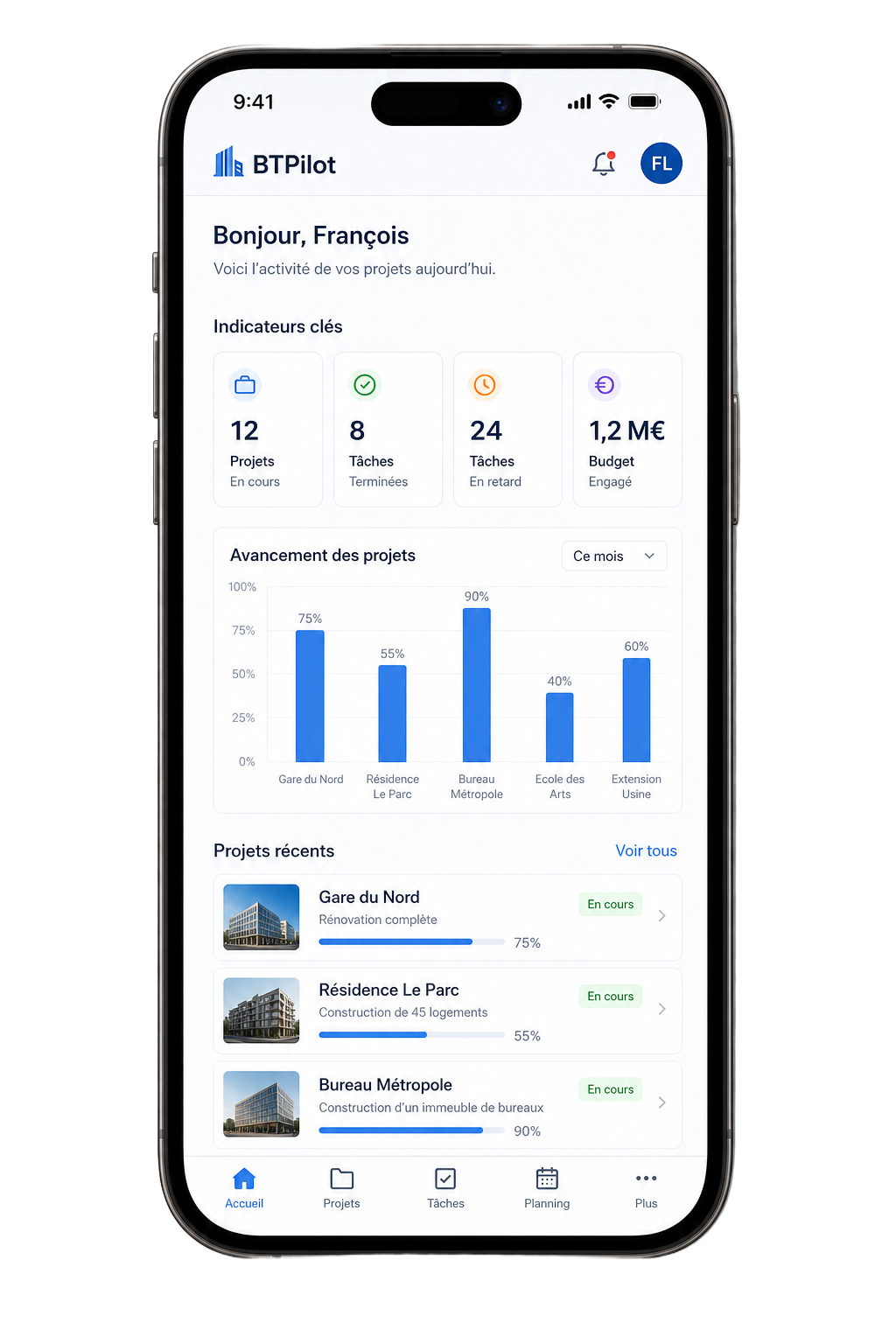 Application BATIGO sur smartphone